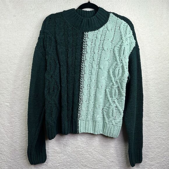 “Love Ellie” Two-Tone Cable Knit Sweater, Size M - Picture 1 of 7